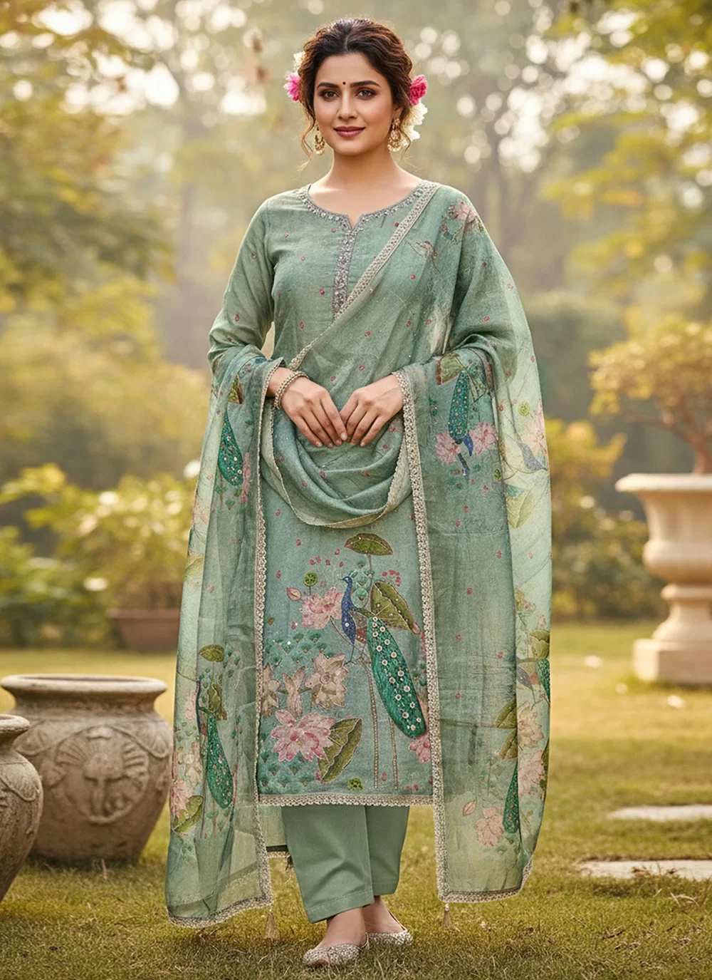 Cotton Salwar Suit In Aqua Blue
